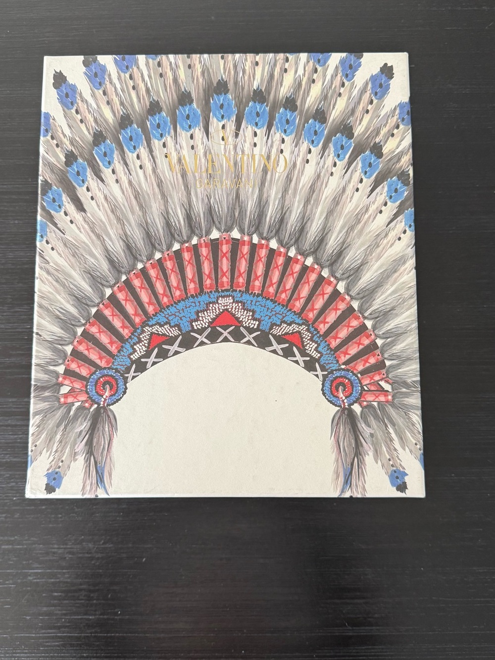 Valentino Feather Headdress Print - Blue, Red & Gray